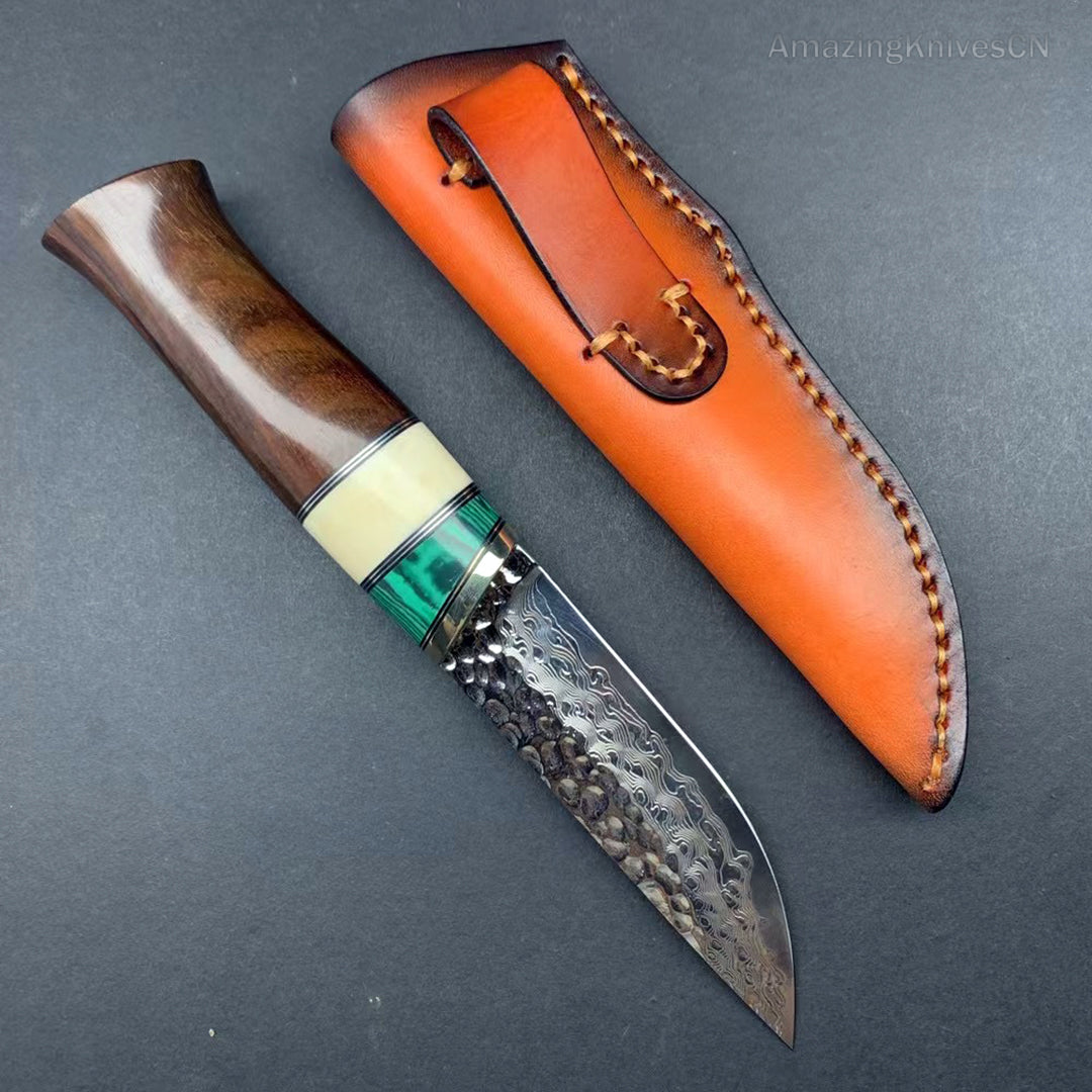 Vg10 Damascus Hunting Knife Fixed Blade Wood Handle with Sheath Camping Survival- AK-HT0367