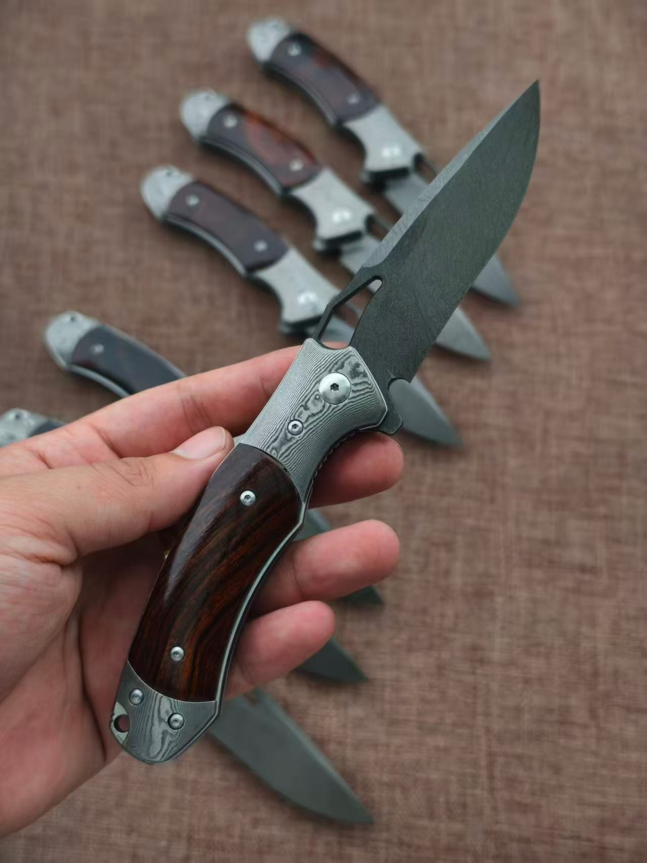 Handcrafted Wootz Steel Folding Knife – Damascus Steel & Desert Ironwood Handle - AK-HT1064