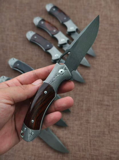 Handcrafted Wootz Steel Folding Knife – Damascus Steel & Desert Ironwood Handle - AK-HT1064