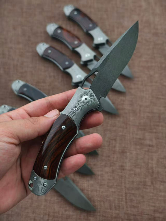 Handcrafted Wootz Steel Folding Knife – Damascus Steel & Desert Ironwood Handle - AK-HT1064