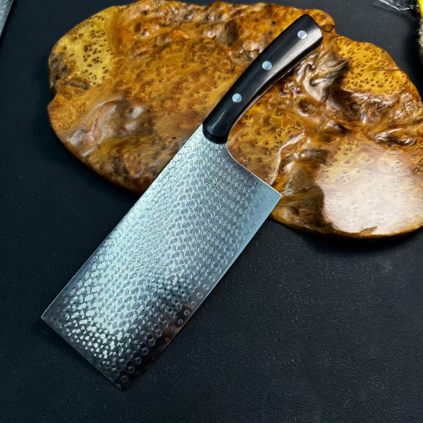 3-Piece Damascus Kitchen Knife Set – Chef Knife, Nakiri & Cleaver, Ebony Wood Handles - AK-DS1045