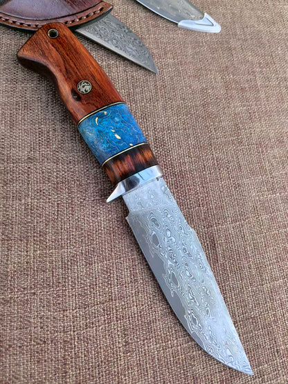 67-Layer Hand-Forged VG10 Damascus Bowie Knife  - AK-HT1053