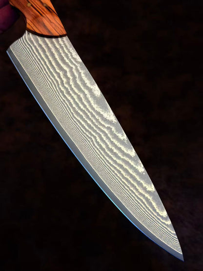 8" VG10 Damascus Chef Knife – Hand-Forged Powder Steel, Olive Wood Handle - AK-DC1042