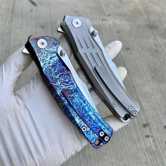 Sandvik 14C28N Steel Steel Pocket Knife TC4 Titanium Handle Ball Bearing with Clip - AK-HT1011