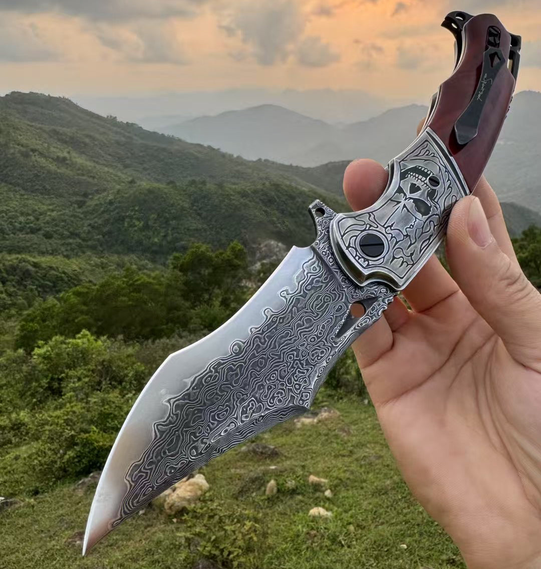 Giant Eagle Folding Knife – VG10 Damascus 67-Layer Steel, Handcrafted Rosewood Handle - AK-HT1033