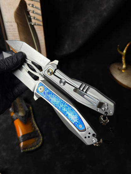 M390 Premium Folding Knife – Titanium Lightning Inlay - AK-HT0180