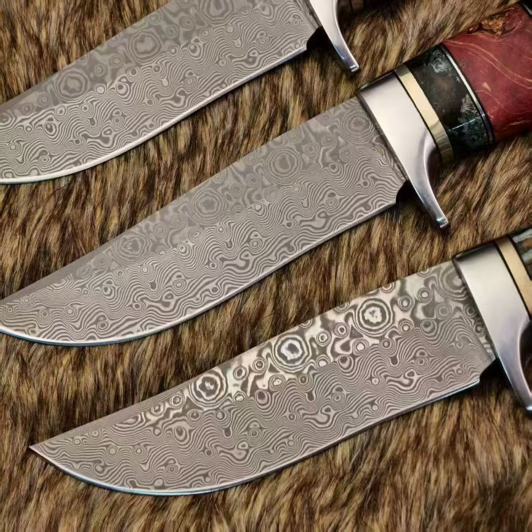 Nordic Fixed Blade Knife – Solid Damascus Steel, Mammoth Molar Fossil & Ebony Burl Handle - AK-HT1050
