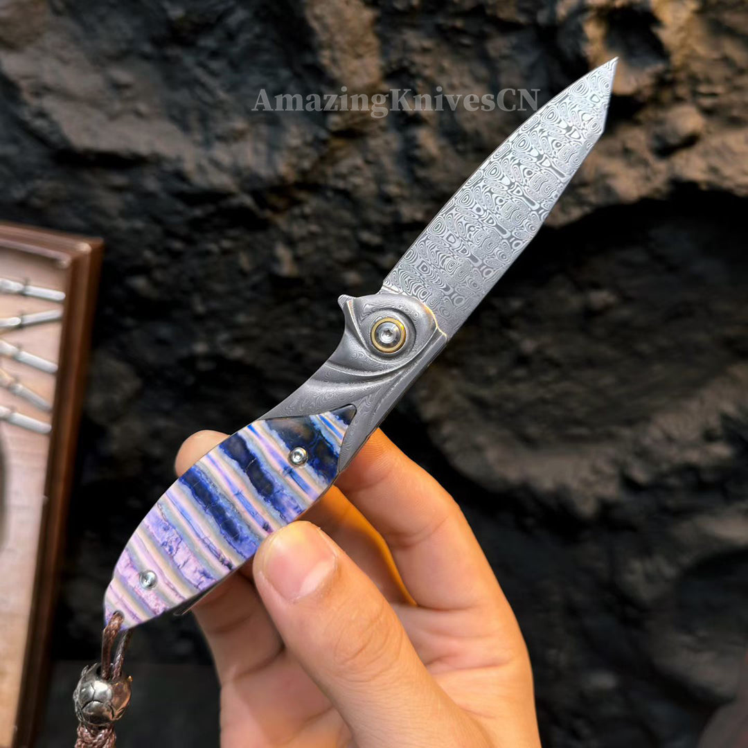 Rare Handcrafted High End Powder Steel Damascus Folding Knife- AK-HT1065