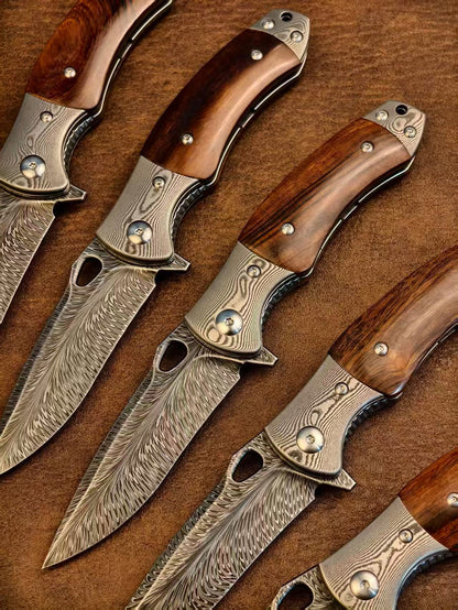 Handcrafted Feather Damascus Knife Desert Ironwood Bone Handle - AK-HT1061