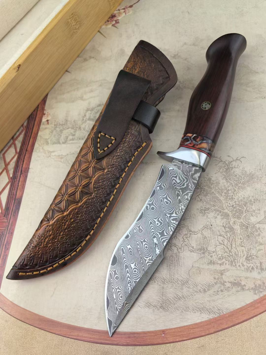 Handmade VG10 Damascus Hunting Knife Fixed Blade Rescue Survival Gear Tactical Bowie - AK-HT0516-B