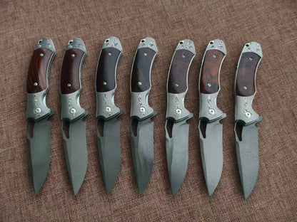 Handcrafted Wootz Steel Folding Knife – Damascus Steel & Desert Ironwood Handle - AK-HT1064