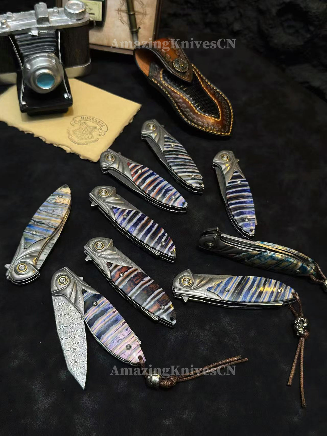 Rare Handcrafted High End Powder Steel Damascus Folding Knife- AK-HT1065