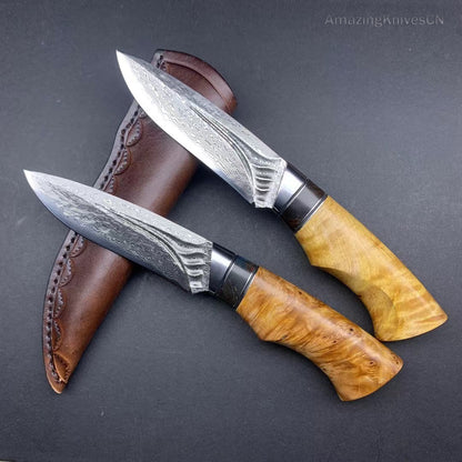 Handcrafted Damascus Vg10 Hunting Knife Survival Fixed Blade With Leather Sheath - AK-HT0935