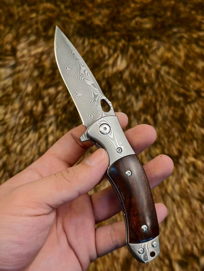 Handcrafted Damascus Folding Knife Desert Ironwood Handle - AK-HT1055