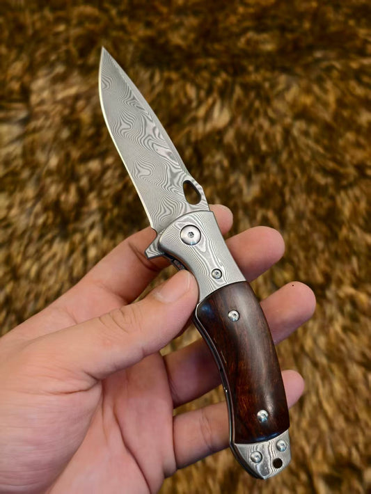 Handcrafted Damascus Folding Knife Desert Ironwood Handle - AK-HT1055