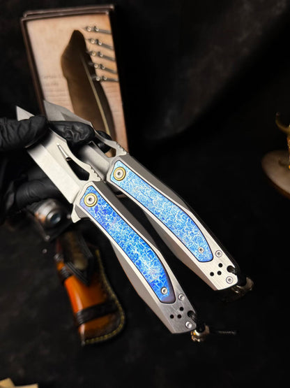 M390 Premium Folding Knife – Titanium Lightning Inlay - AK-HT0180