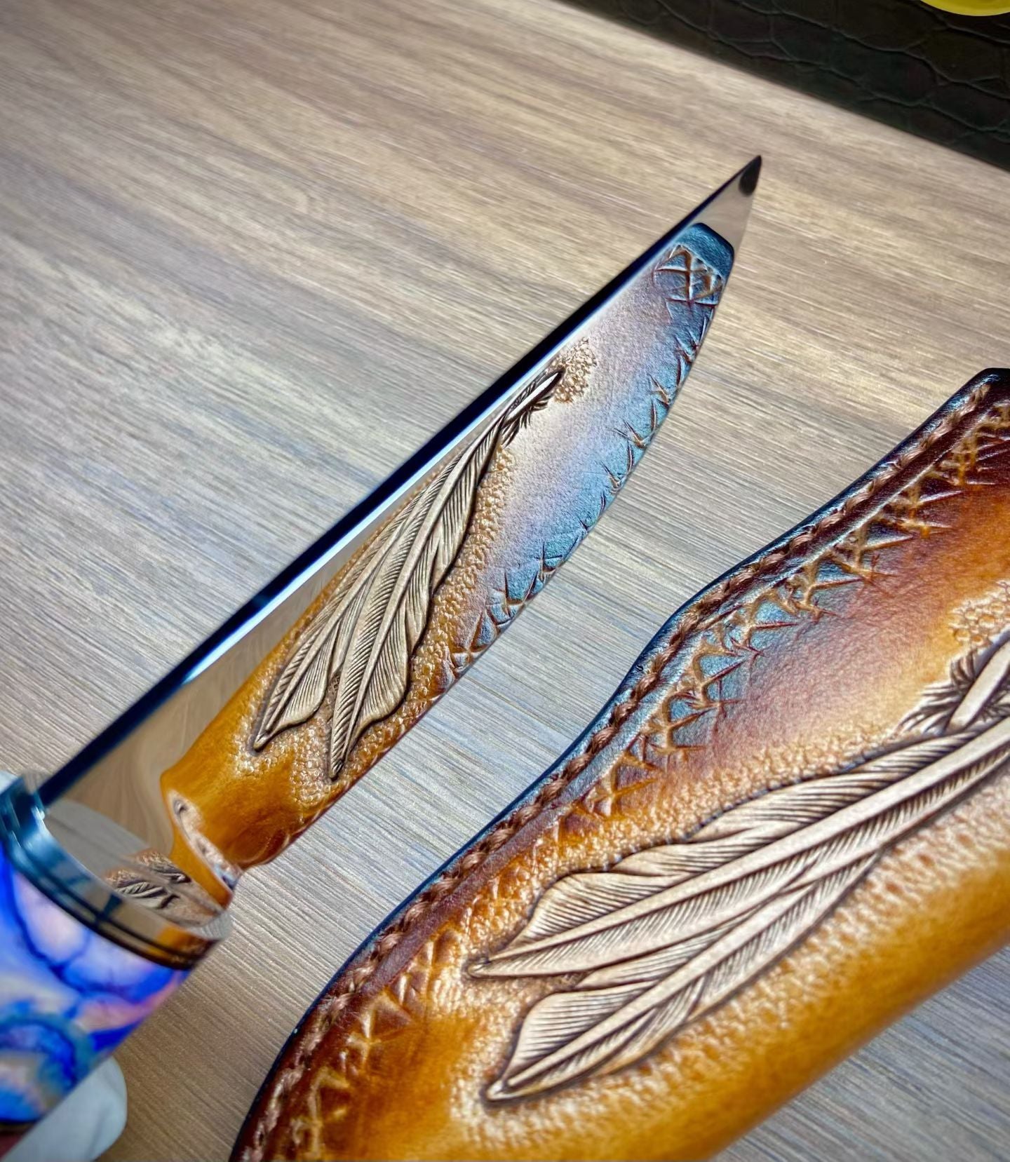 Limited M390 Mirror Polish Fixed Blade – Mammoth Molar & Stabilized Wood Handle - AK-HT1039