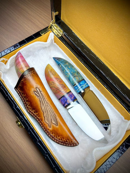 Limited M390 Mirror Polish Fixed Blade – Mammoth Molar & Stabilized Wood Handle - AK-HT1039