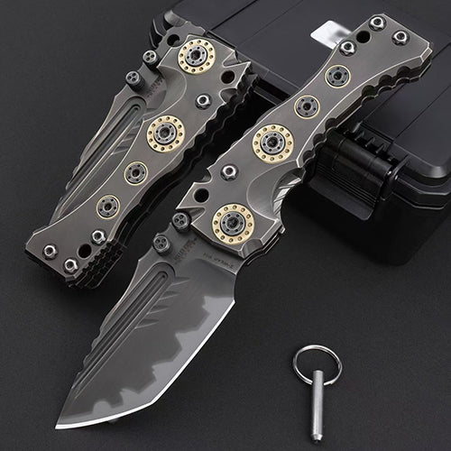 Heavy-Duty Handmade Tactical Folding Knife Z-Wear Powder Steel Titanium Handle - AK-HT1023