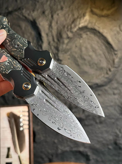 Smooth Fast-Opening Damascus Folding Knife with Stabilized Wood Handle -AK-HT1057