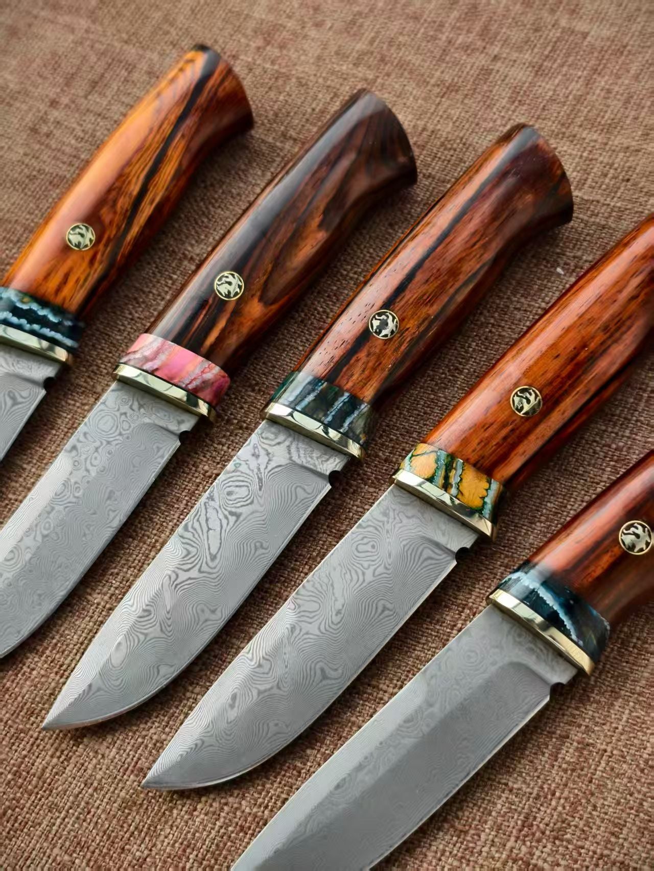 VG10 Damascus Fixed Blade Knife – Rosewood & Mammoth Molar Fossil Handle - AK-HT1051