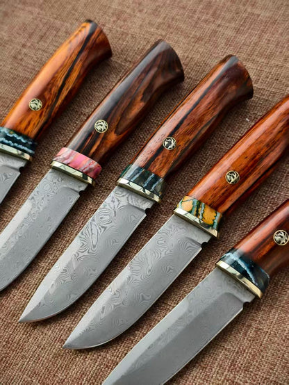 VG10 Damascus Fixed Blade Knife – Rosewood & Mammoth Molar Fossil Handle - AK-HT1051