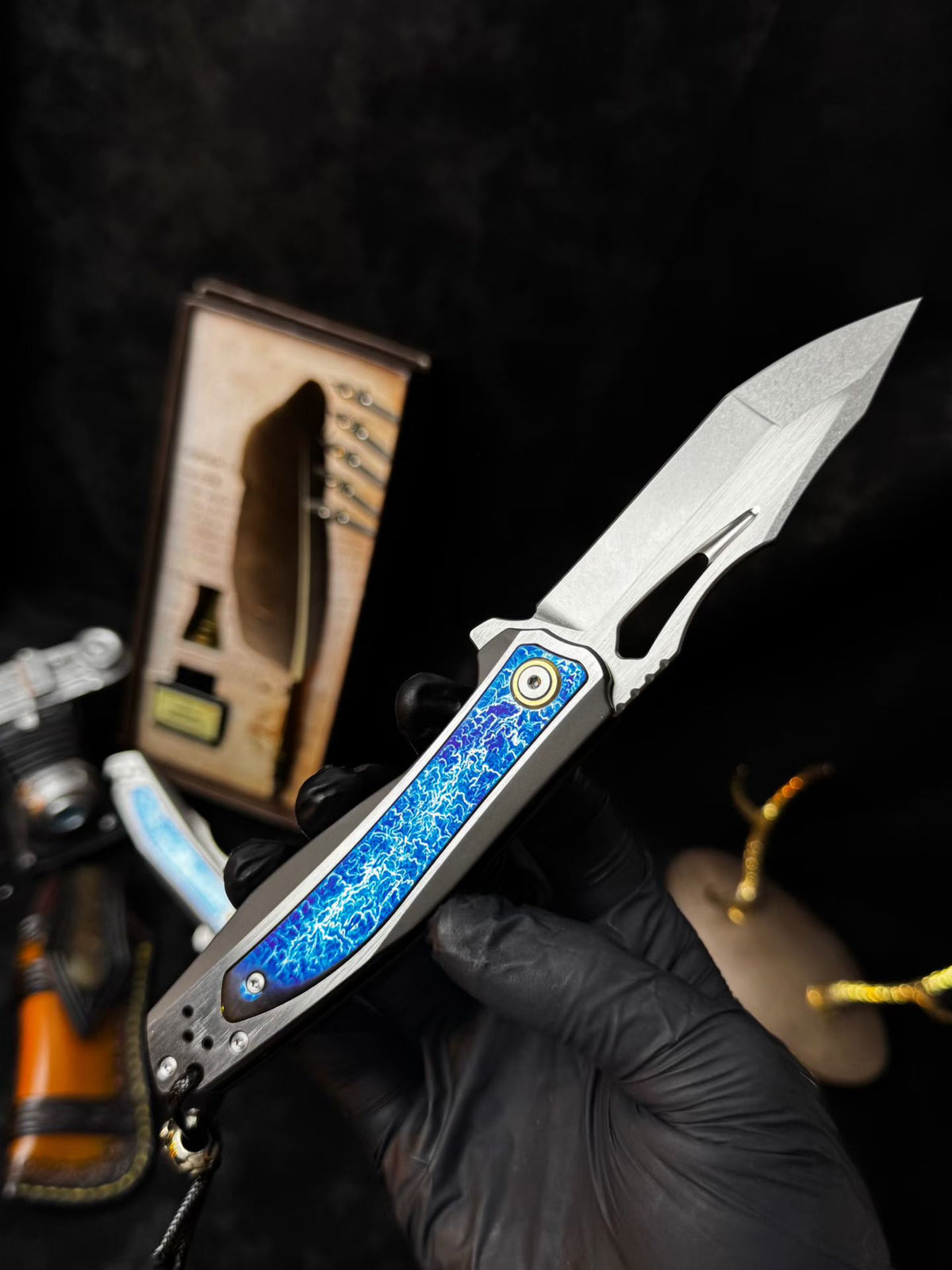 M390 Premium Folding Knife – Titanium Lightning Inlay - AK-HT0180