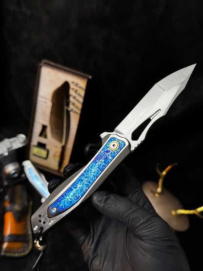 M390 Premium Folding Knife – Titanium Lightning Inlay - AK-HT0180