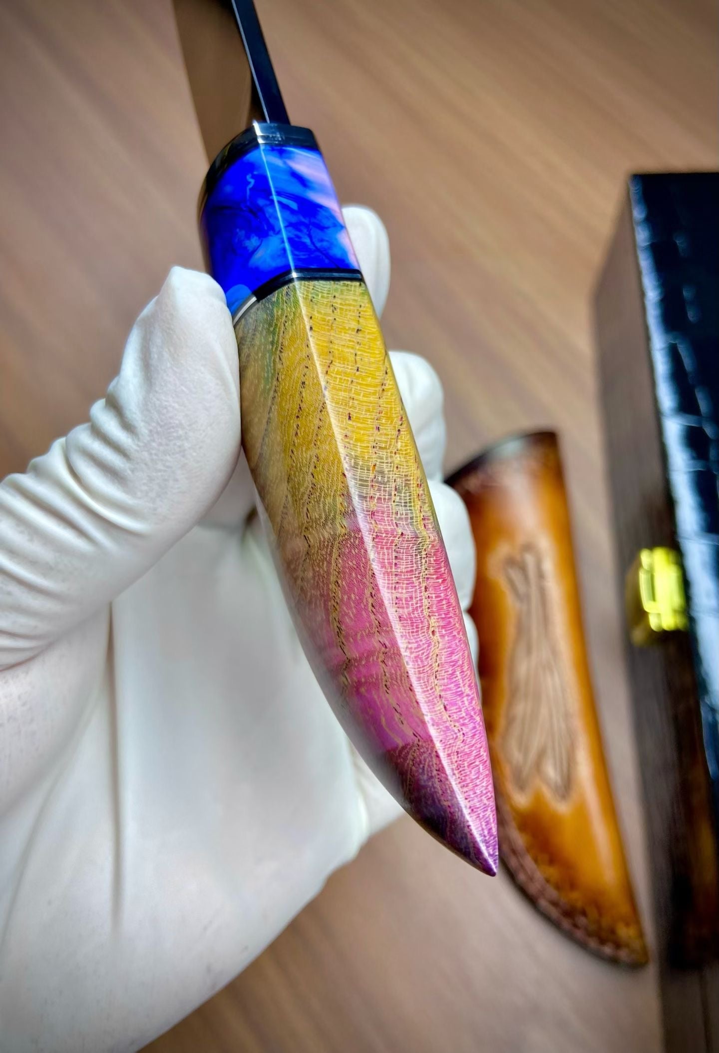 Limited M390 Mirror Polish Fixed Blade – Mammoth Molar & Stabilized Wood Handle - AK-HT1039