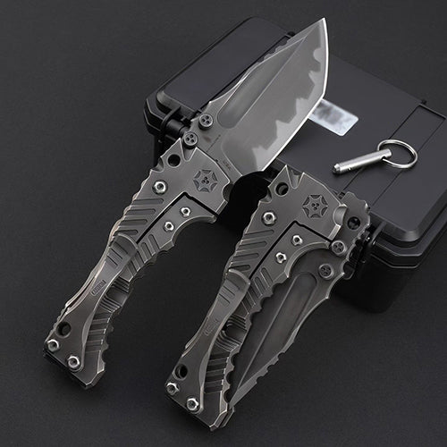 Heavy-Duty Handmade Tactical Folding Knife Z-Wear Powder Steel Titanium Handle - AK-HT1023