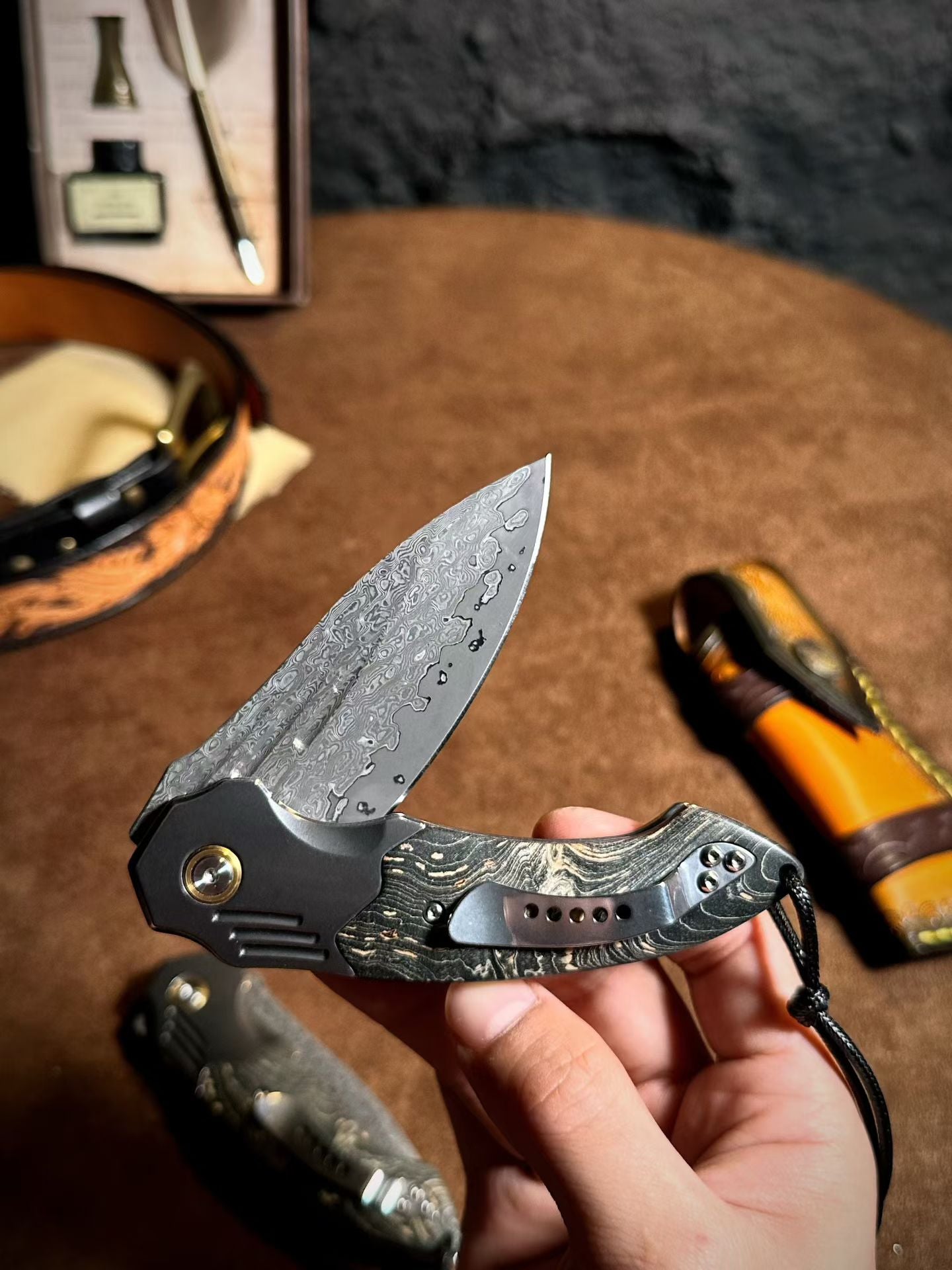 Smooth Fast-Opening Damascus Folding Knife with Stabilized Wood Handle -AK-HT1057