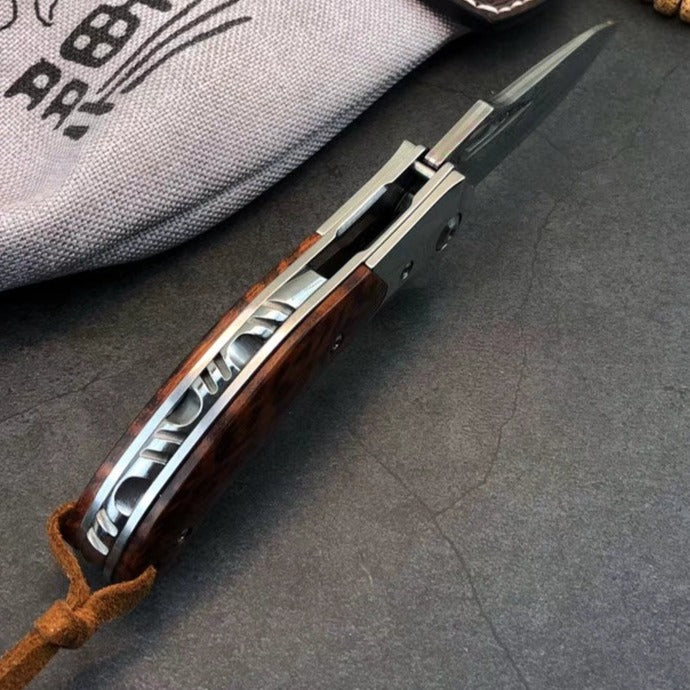 Damascus Folding Knife Snakewood Handle- AK-HT0337