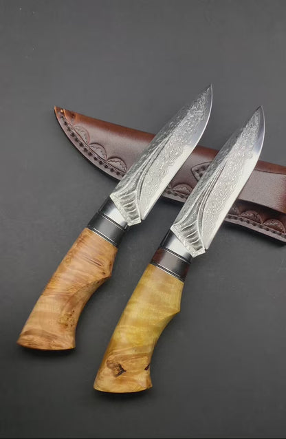 Handcrafted Damascus Vg10 Hunting Knife Survival Fixed Blade With Leather Sheath - AK-HT0935