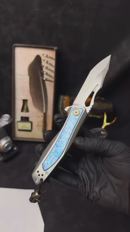 M390 Premium Folding Knife – Titanium Lightning Inlay - AK-HT0180