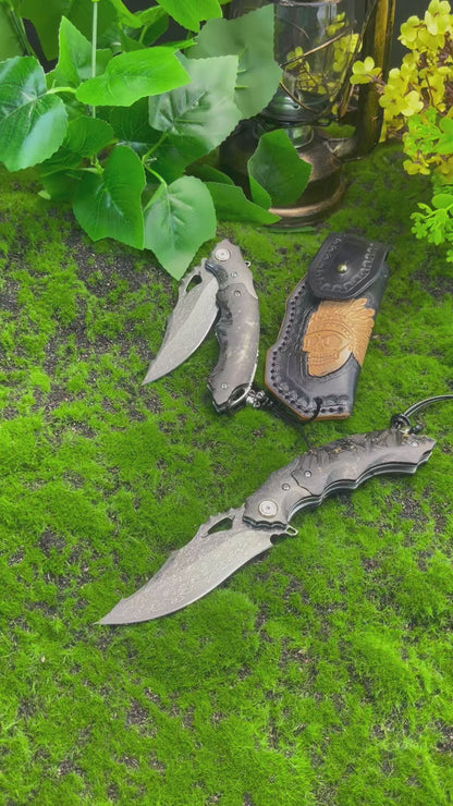 Japanese Damascus Steel Pocket Knife Hunting Knife Survival Folding Carbon Fiber- AK-HT0887