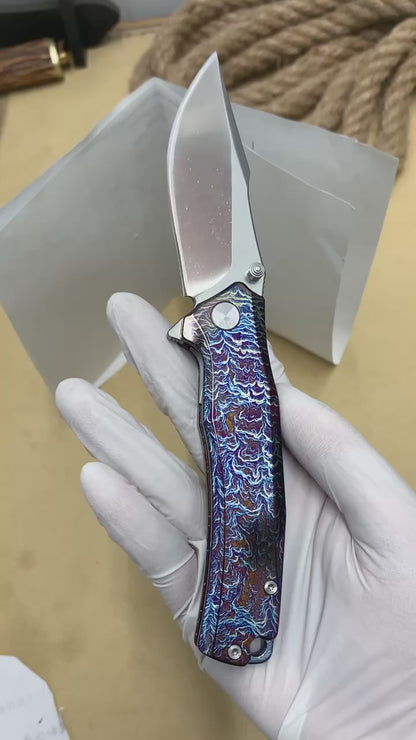 Sandvik 14C28N Steel Steel Pocket Knife TC4 Titanium Handle Ball Bearing with Clip - AK-HT1011