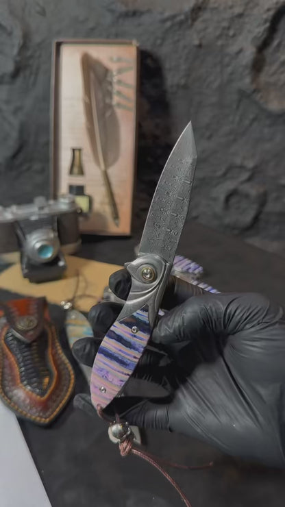 Rare Handcrafted High End Powder Steel Damascus Folding Knife- AK-HT1065