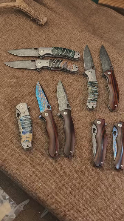 Collectible Feather Knife Folding Pocket Knife Survival Tactical Ball Bearing Flipper with Leather Sheath - AK-HT1010