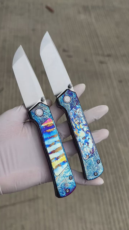 Sandvik 14C28N Steel Steel Pocket Knife Titanium Handle Ball Bearing with Clip - AK-HT1019