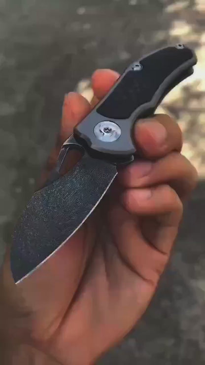 Wootz Steel Folding Pocket Knife Titanium Alloy Carbon Fiber - AK-HT0842