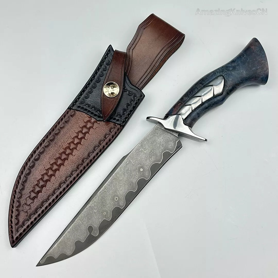 Hand Forged Damascus Steel Hunting Knife Bowie Survival Fixed Blade Full Tang- AK-HT0779