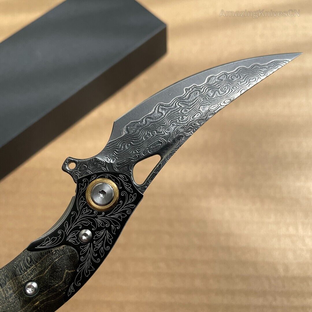 Vg10 Damascus Hunting Knife Folding Pocket Knife Survival Ball Bearing W/sheath - AK-HT0858
