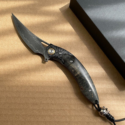 Vg10 Damascus Hunting Knife Folding Pocket Knife Survival Ball Bearing W/sheath - AK-HT0858
