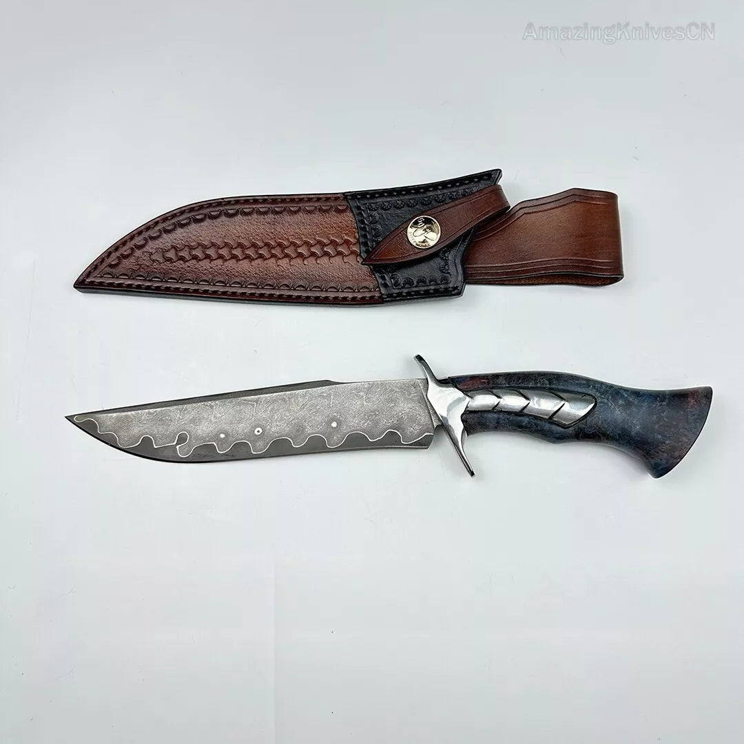 Hand Forged Damascus Steel Hunting Knife Bowie Survival Fixed Blade Full Tang- AK-HT0779