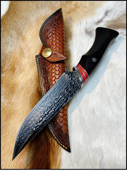 VG10 Damascus Hunting Knife Camping Survival Fixed Blade Bone Ebony Wood Black- AK-HT0370-B