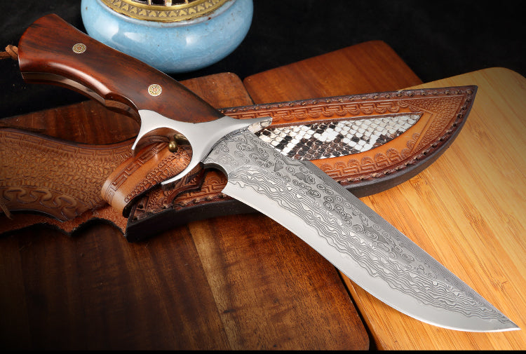 Handmade Forged Damascus Hunting Knife Handcrafted Fixed Blade Full Tang - AK-HT0721