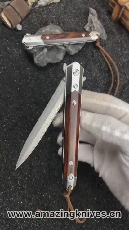 Vg10 Damascus Flipper Knife Folding Blade Tactical Knife Needle Point - AK-HT0590
