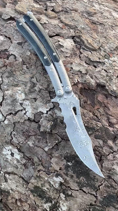 VG10 Damascus Steel Collectible Folding Knife Survival Knife with Bone Handle - AK-HT0755