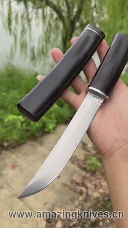 Japanese Style Bushido Katana Knife DC53 Steel Ninja Samurai Warrior Ebony Wood - AK-HT0783