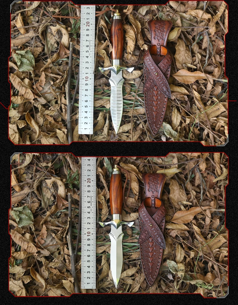 Handmade Dagger M390/Damascus Blade Knife Double Cutting Edge W/ Sheath Wood Edc - AK-HT0613